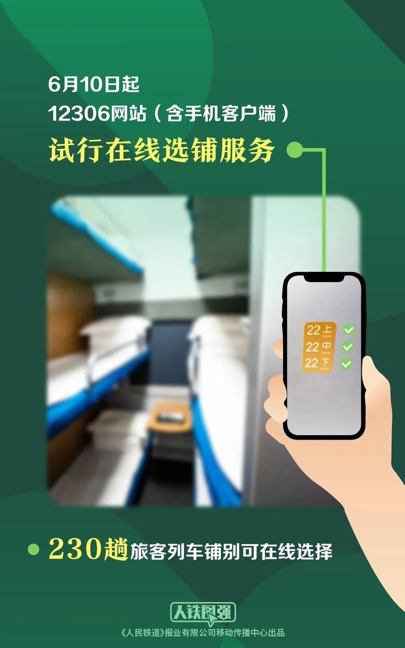 我来教你12306 试行在线选铺服务。